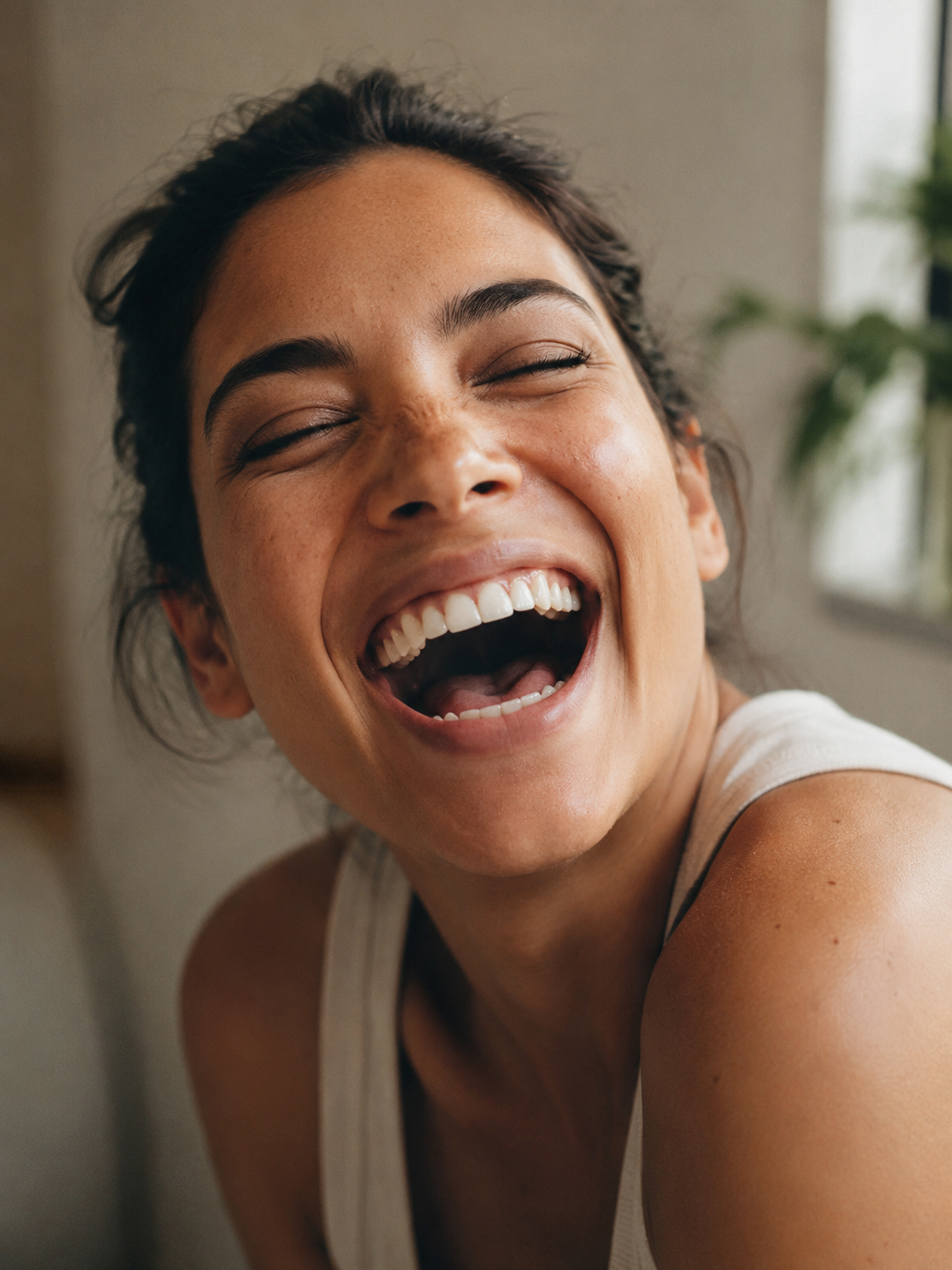 A member laughing after class